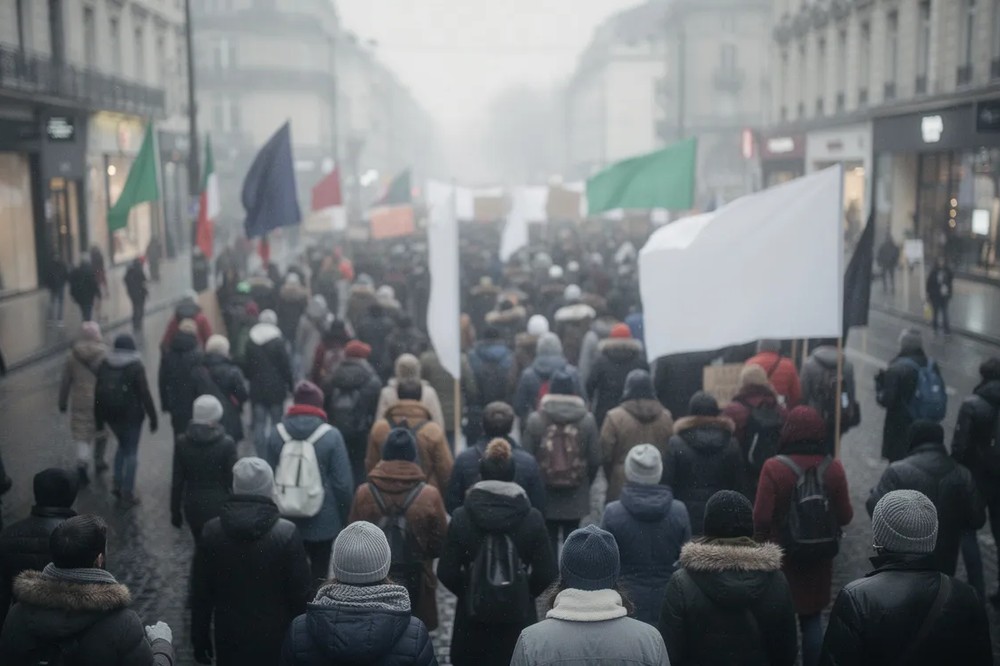 Constat de greve : cortege dans une rue parisienne