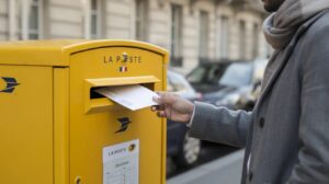 mise en demeure envoyée en lettre recommandé Une personne insère une enveloppe, probablement une lettre recommandée avec accusé de réception, dans une boîte aux lettres jaune de La Poste, symbolisant l'envoi d'une mise en demeure pour des travaux à réaliser. L'image évoque l'importance de la communication formelle dans le cadre de litiges liés à des malfaçons ou des délais non respectés.